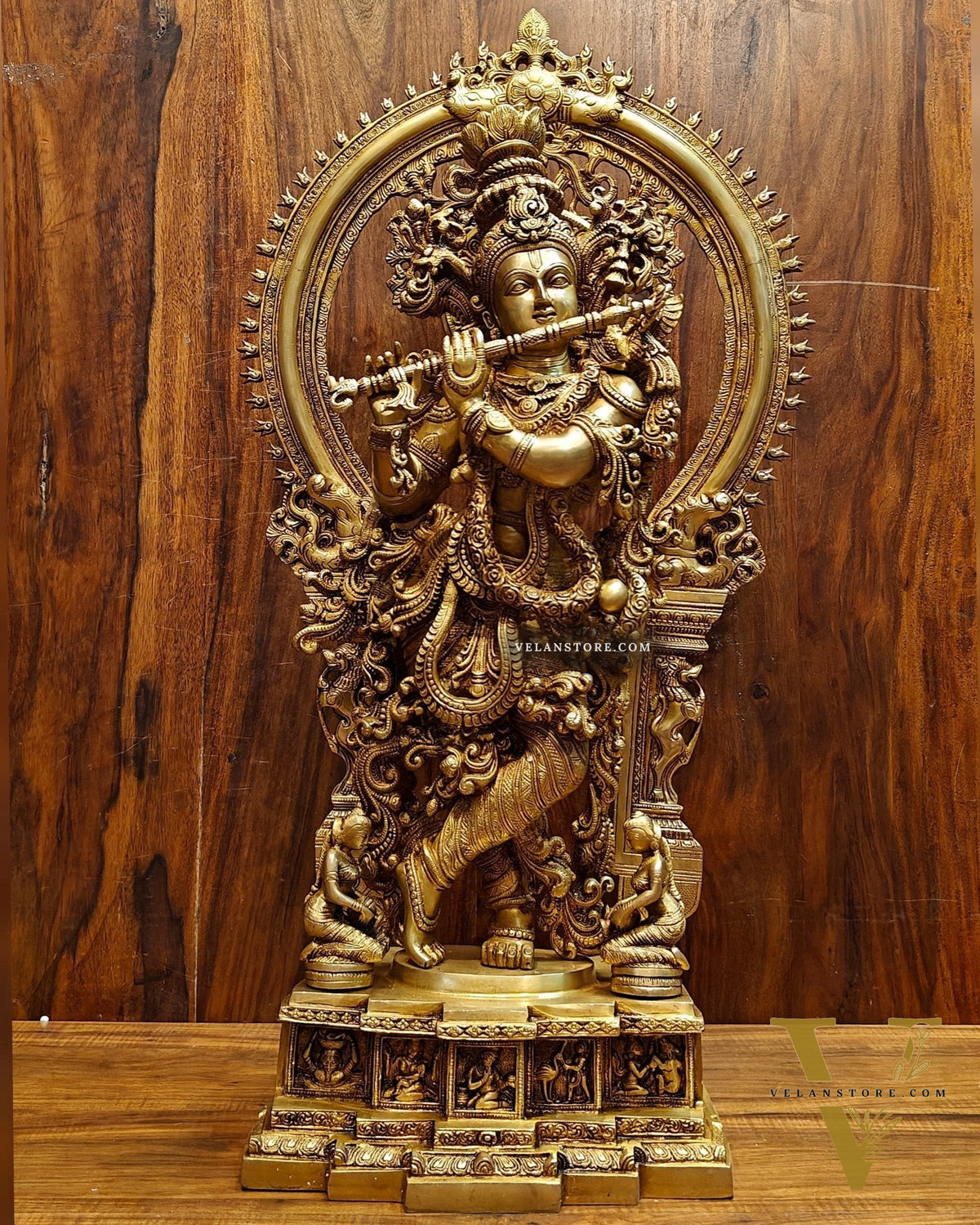 Superfine Brass Krishna Statue | Embossed Prabhaval 32"