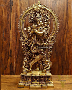 Superfine Brass Krishna Statue | Embossed Prabhaval 32"