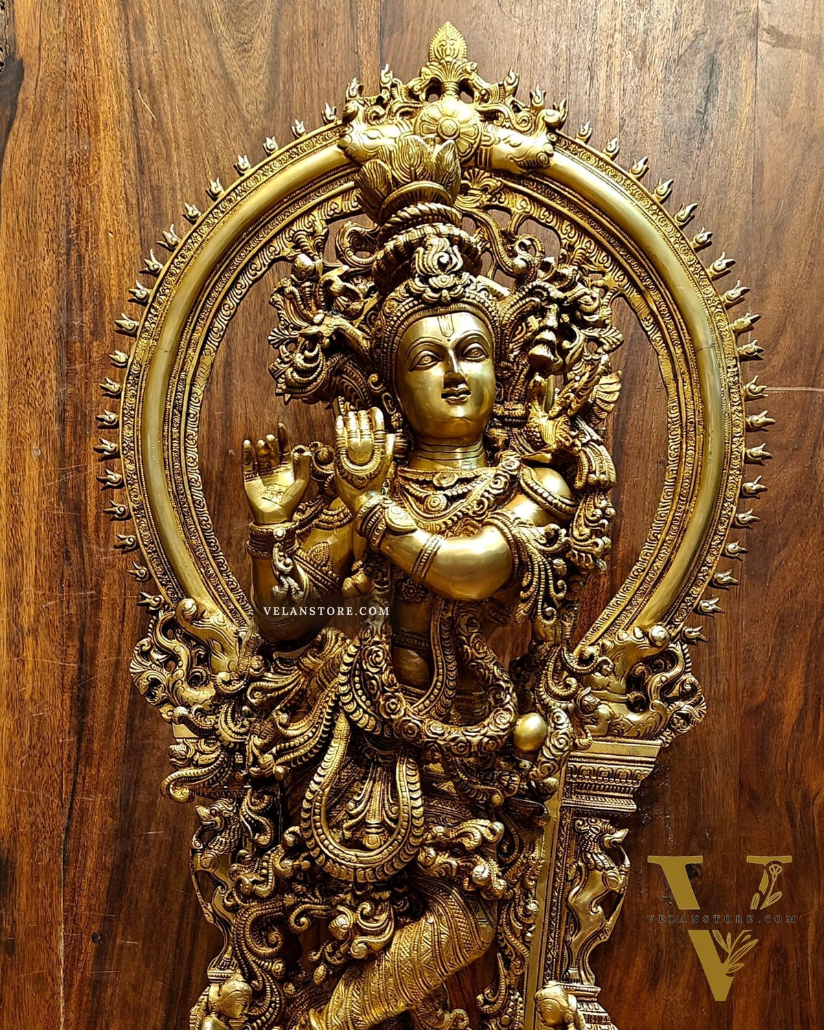 Superfine Brass Krishna Statue | Embossed Prabhaval 32"