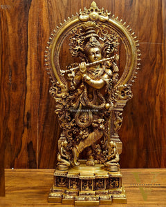 Superfine Brass Krishna Statue | Embossed Prabhaval 32"