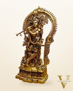Superfine Brass Krishna Statue | Embossed Prabhaval 32"