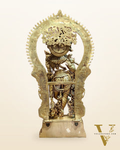 Superfine Brass Krishna Statue | Embossed Prabhaval 32"