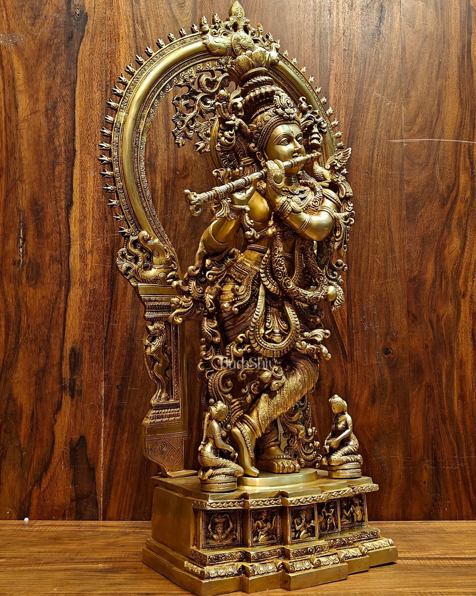 Superfine Brass Krishna Statue | Embossed Prabhaval 32"