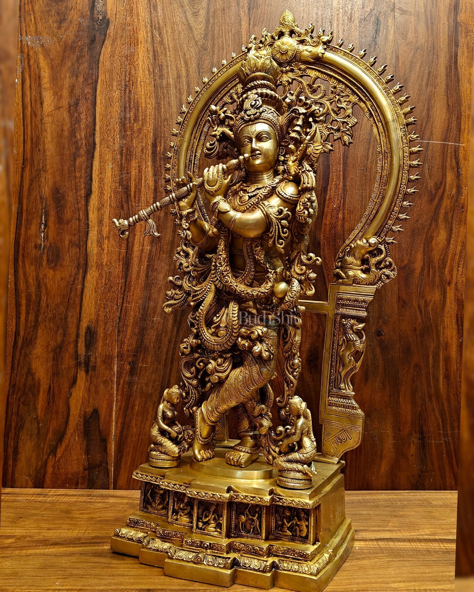 Superfine Brass Krishna Statue | Embossed Prabhaval 32"