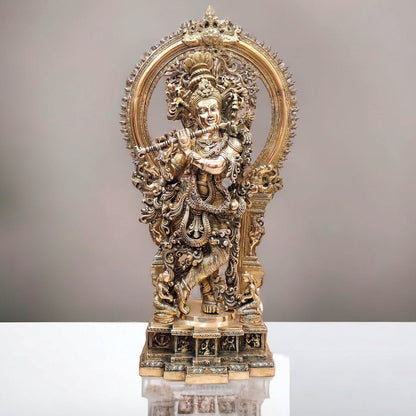 Superfine Brass Krishna Statue | Embossed Prabhaval 32"