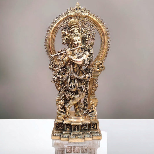 Superfine Brass Krishna Statue | Embossed Prabhaval 32"