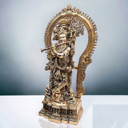 Superfine Brass Krishna Statue | Embossed Prabhaval 32"