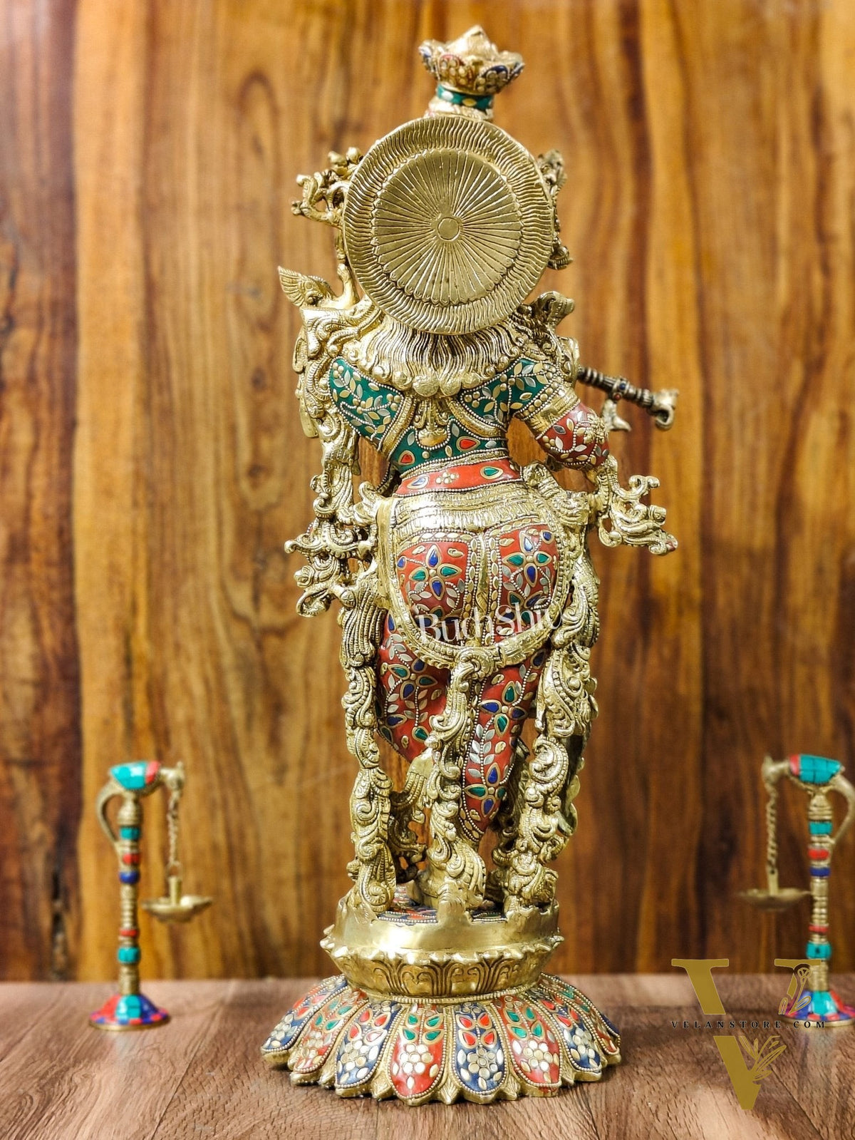 Superfine Brass Krishna Statue - Flute Playing Divine Figure on Lotus Base | 26" Height |