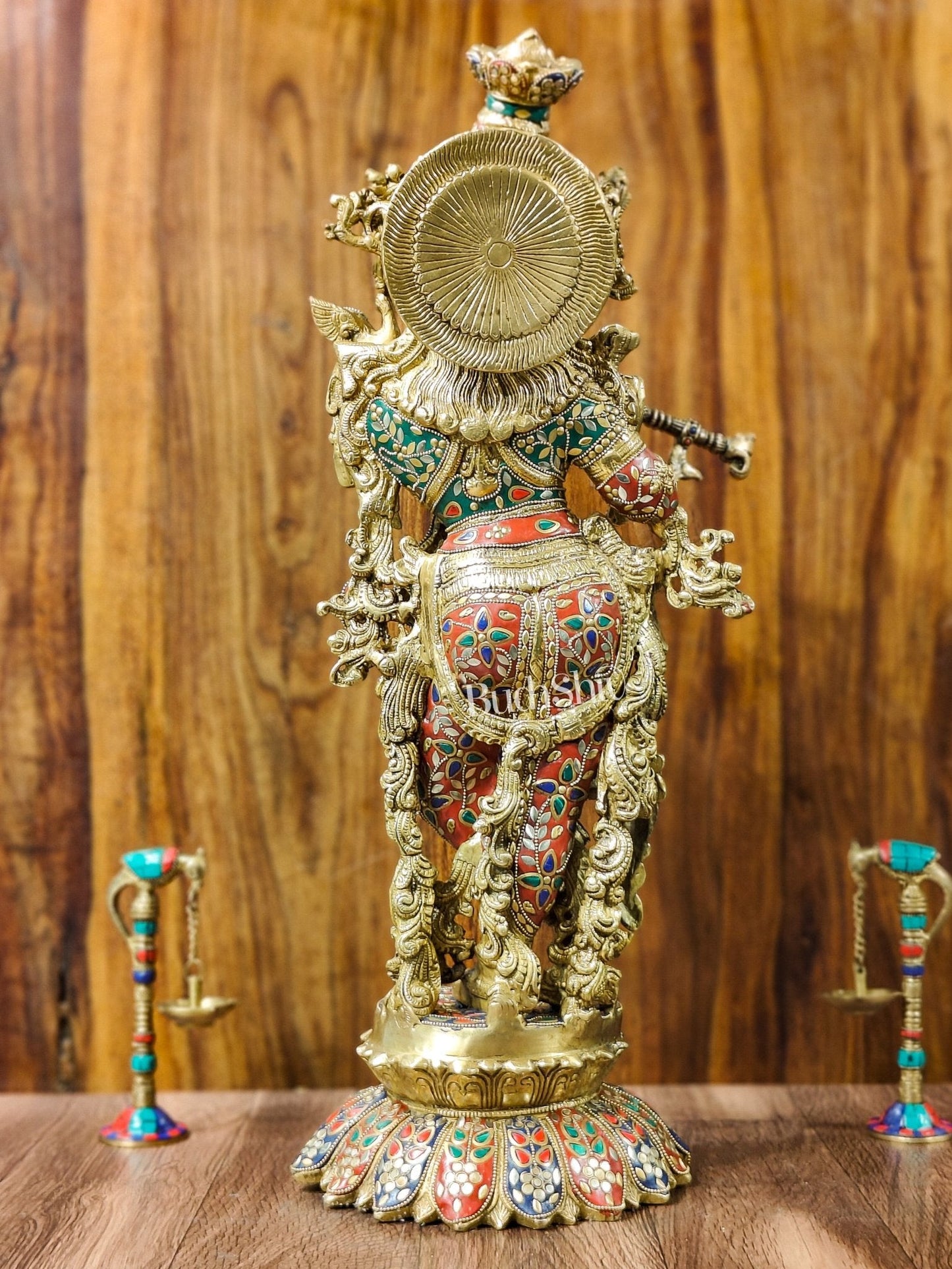 Superfine Brass Krishna Statue - Flute Playing Divine Figure on Lotus Base | 26" Height |