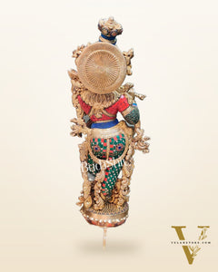 Superfine Brass Krishna Statue - Flute Playing on Lotus Base | 26" Height