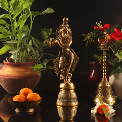 Superfine Brass Krishna Statue | Height 11 Inch