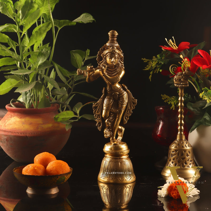 Superfine Brass Krishna Statue | Height 11 Inch