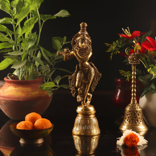 Superfine Brass Krishna Statue | Height 11 Inch
