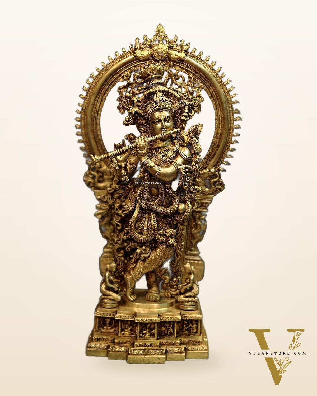 Superfine Brass Krishna Statue with Arch 32"
