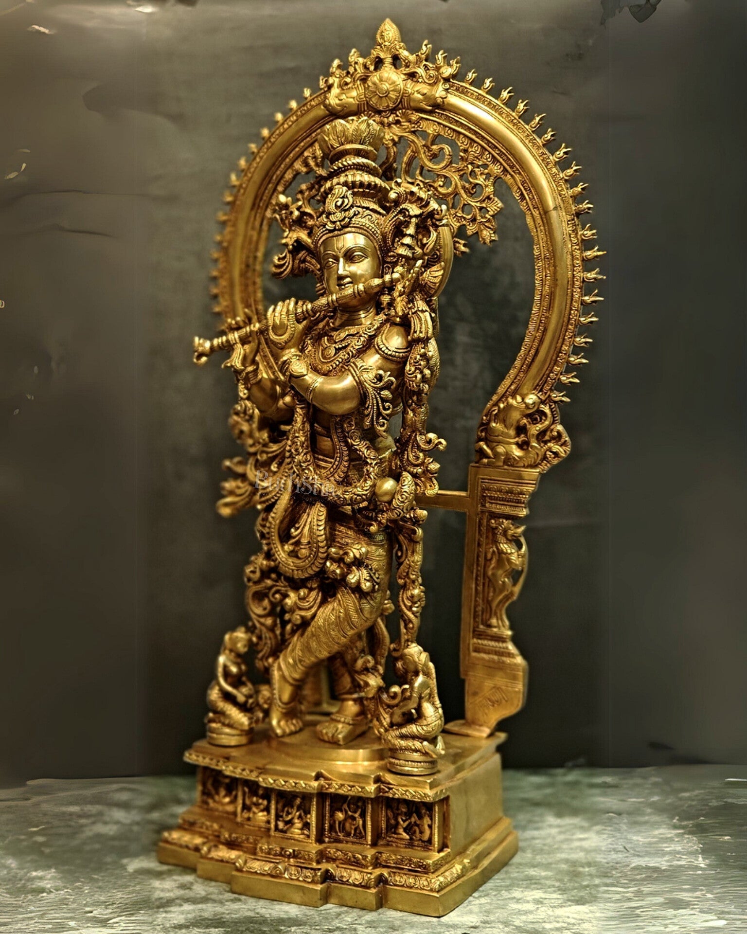 Superfine Brass Krishna Statue with Arch 32"