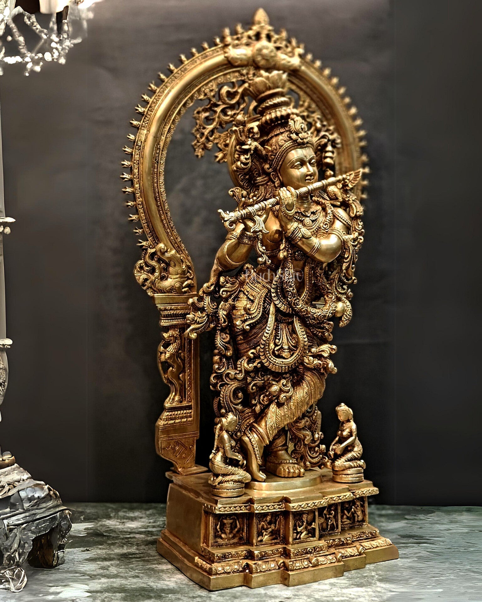 Superfine Brass Krishna Statue with Arch 32"