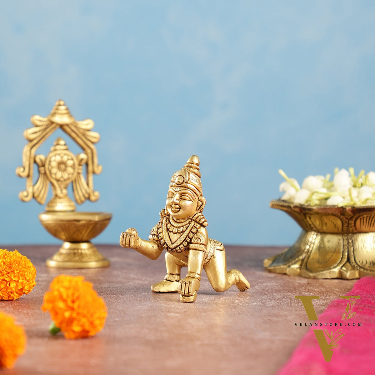Superfine Brass Ladoo Gopal Krishna Idol | Baby Form | Height 3 Inch