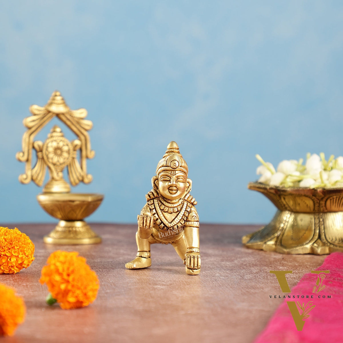 Superfine Brass Ladoo Gopal Krishna Idol | Baby Form | Height 3 Inch