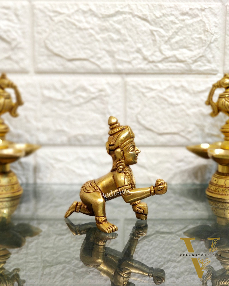 Superfine Brass Ladoo Gopal Krishna Idol | Baby Form | Height 3 inch