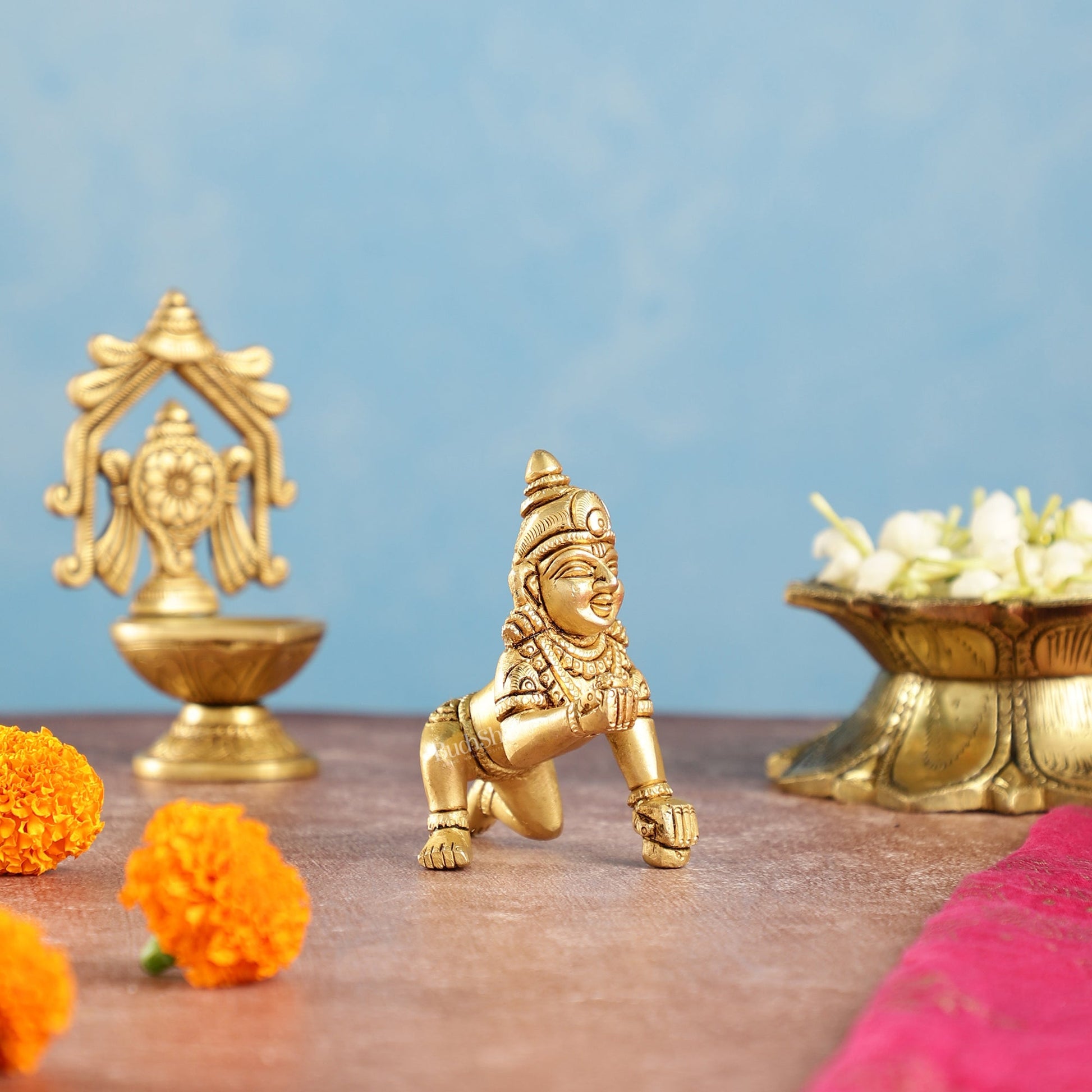 Superfine Brass Ladoo Gopal Krishna Idol | Baby Form | Height 3 Inch
