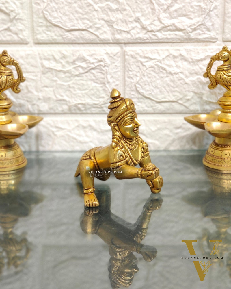 Superfine Brass Ladoo Gopal Krishna Idol | Baby Form | Height 4 Inch