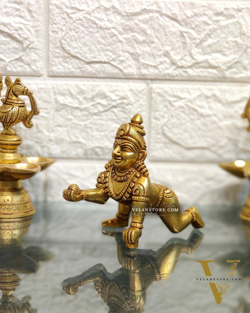 Superfine Brass Ladoo Gopal Krishna Idol | Baby Form | Height 4 Inch