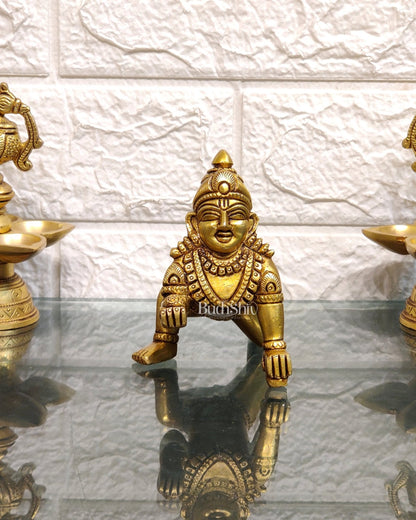 Superfine Brass Ladoo Gopal Krishna Idol | Baby Form | Height 4 Inch