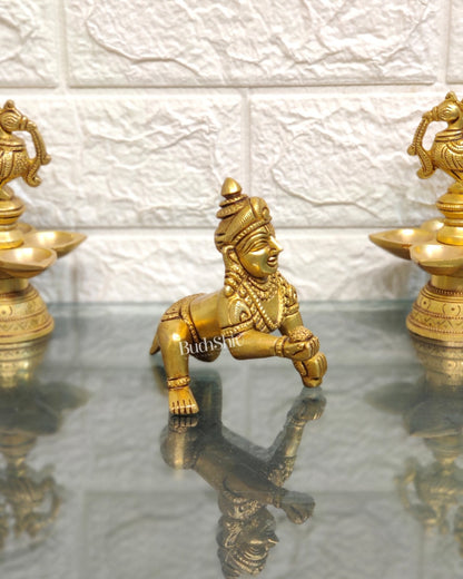 Superfine Brass Ladoo Gopal Krishna Idol | Baby Form | Height 4 Inch