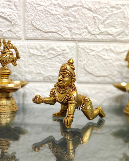 Superfine Brass Ladoo Gopal Krishna Idol | Baby Form | Height 4 Inch
