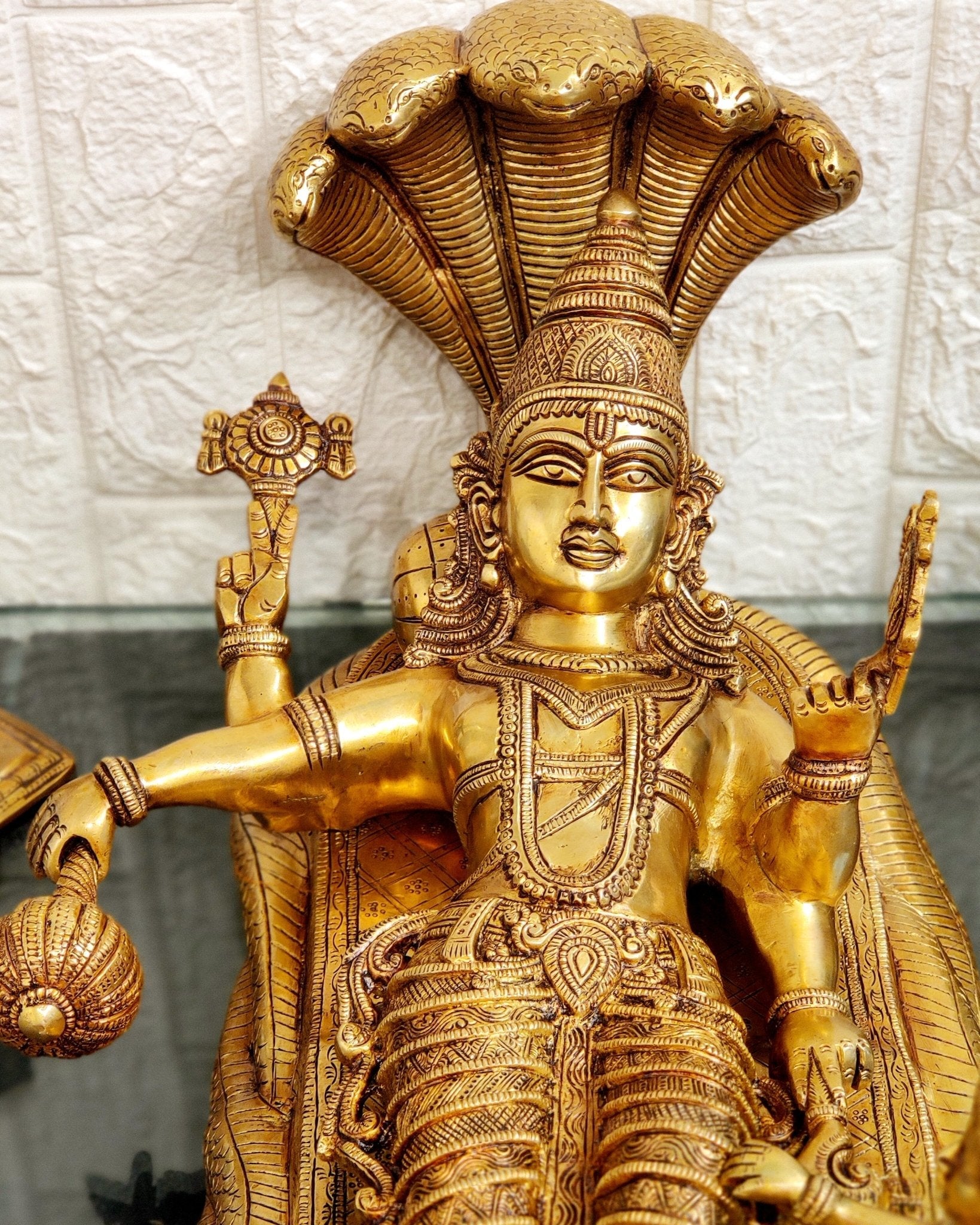 Handcrafted Superfine Brass Lakshmi Narayana Statue - 23 Inch wide