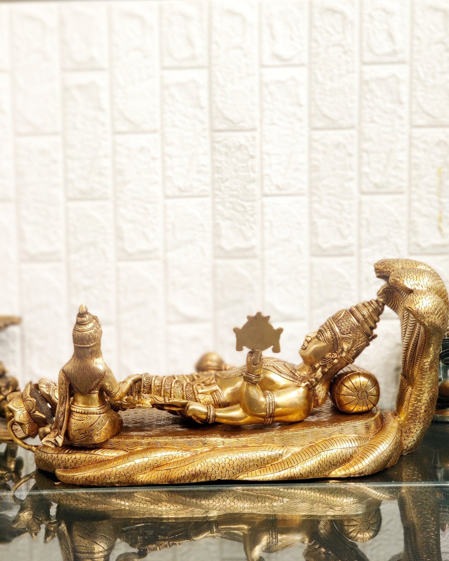 Handcrafted Superfine Brass Lakshmi Narayana Statue - 23 Inch wide