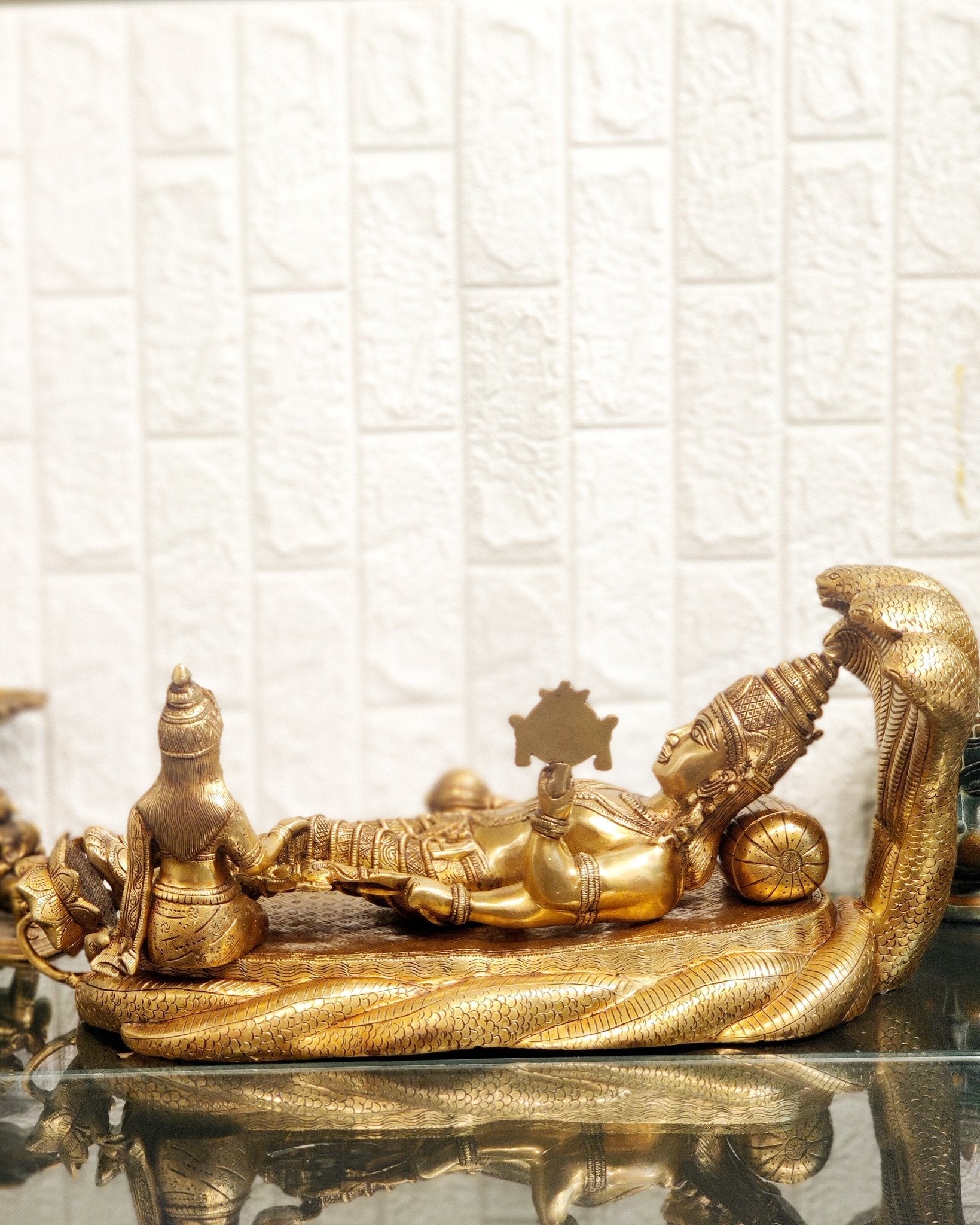 Handcrafted Superfine Brass Lakshmi Narayana Statue - 23 Inch wide