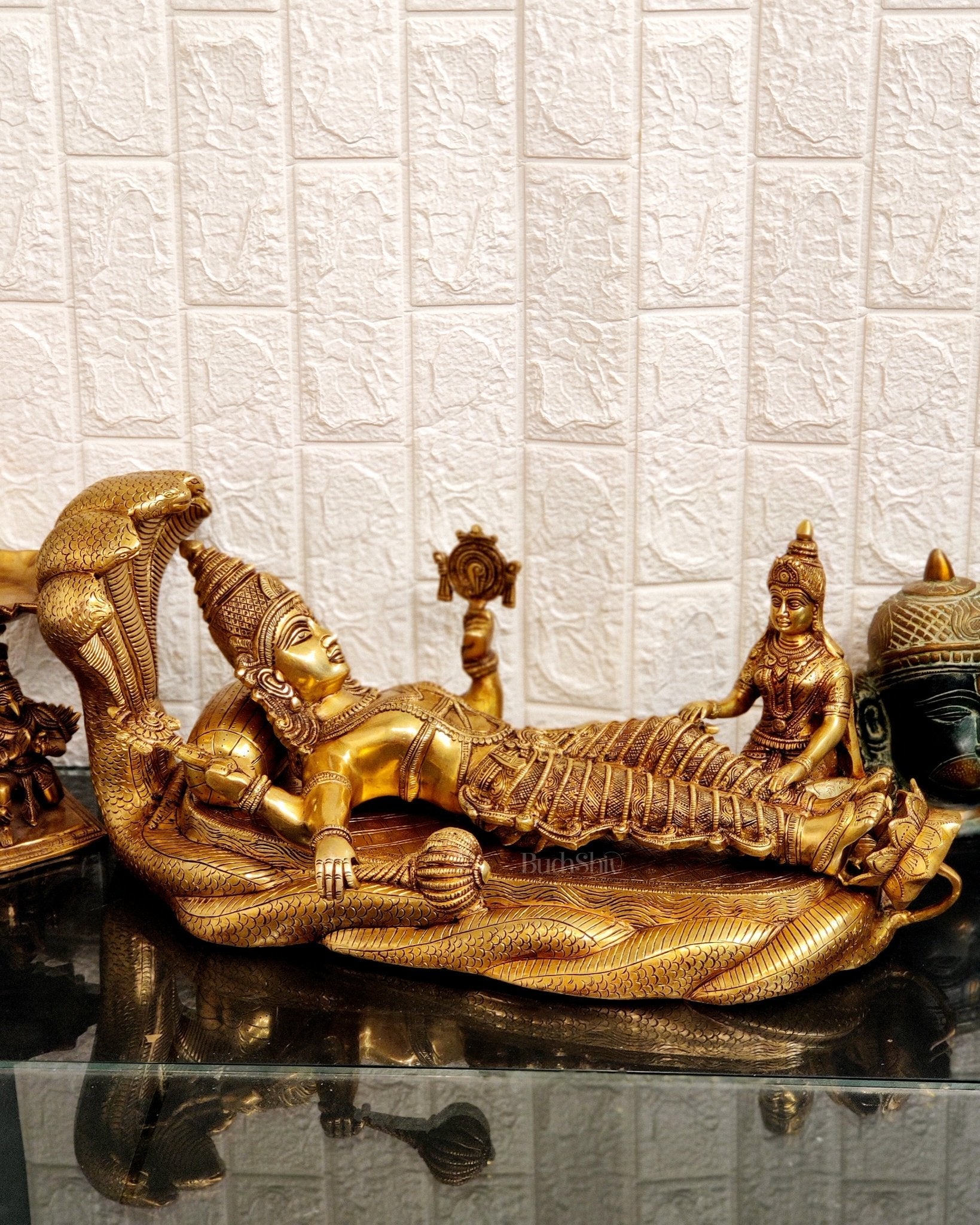 Handcrafted Superfine Brass Lakshmi Narayana Statue - 23 Inch wide