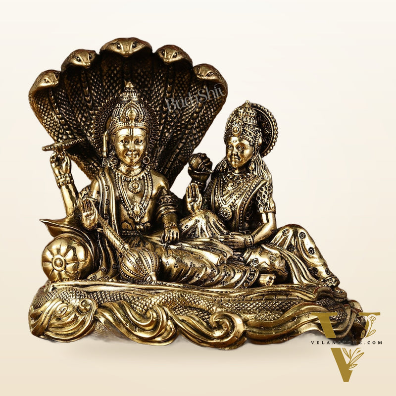 Superfine Brass Lakshmi Narayana Vishnu Idol - 4"