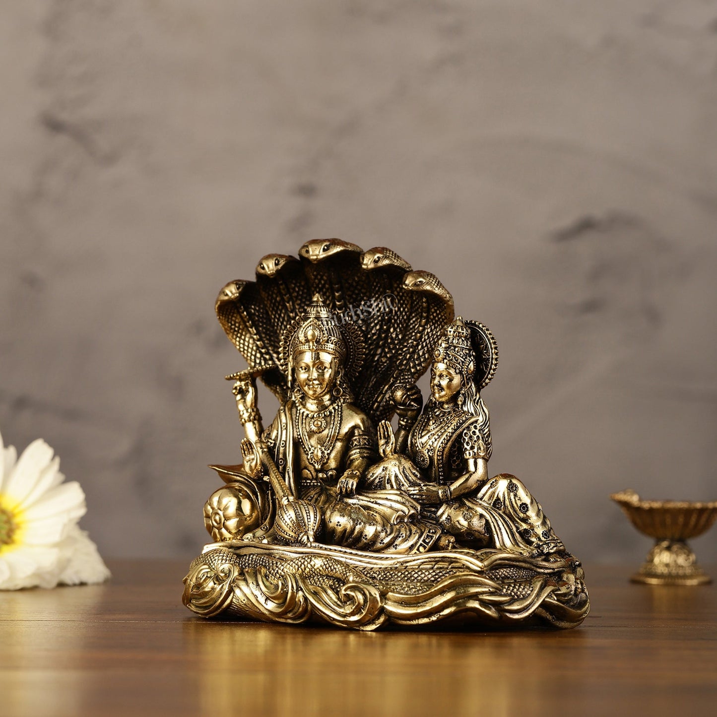 Superfine Brass Lakshmi Narayana Vishnu Idol - 4"