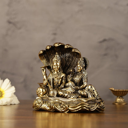 Superfine Brass Lakshmi Narayana Vishnu Idol - 4"
