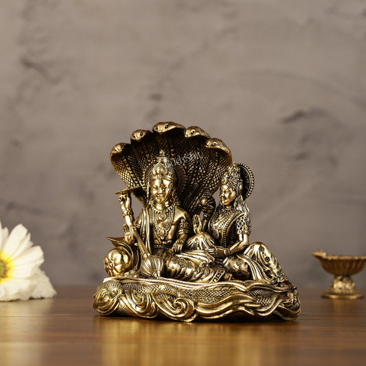 Superfine Brass Lakshmi Narayana Vishnu Idol - 4"