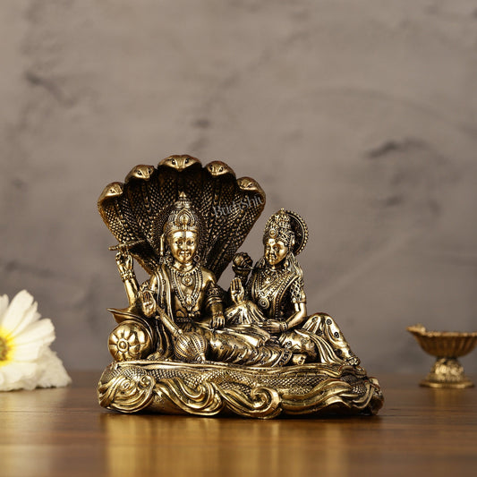 Superfine Brass Lakshmi Narayana Vishnu Idol - 4"