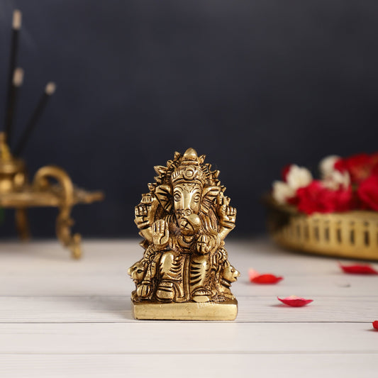 Superfine Brass lal bagh ka raja Ganesha Idol | Height 3.5 inch