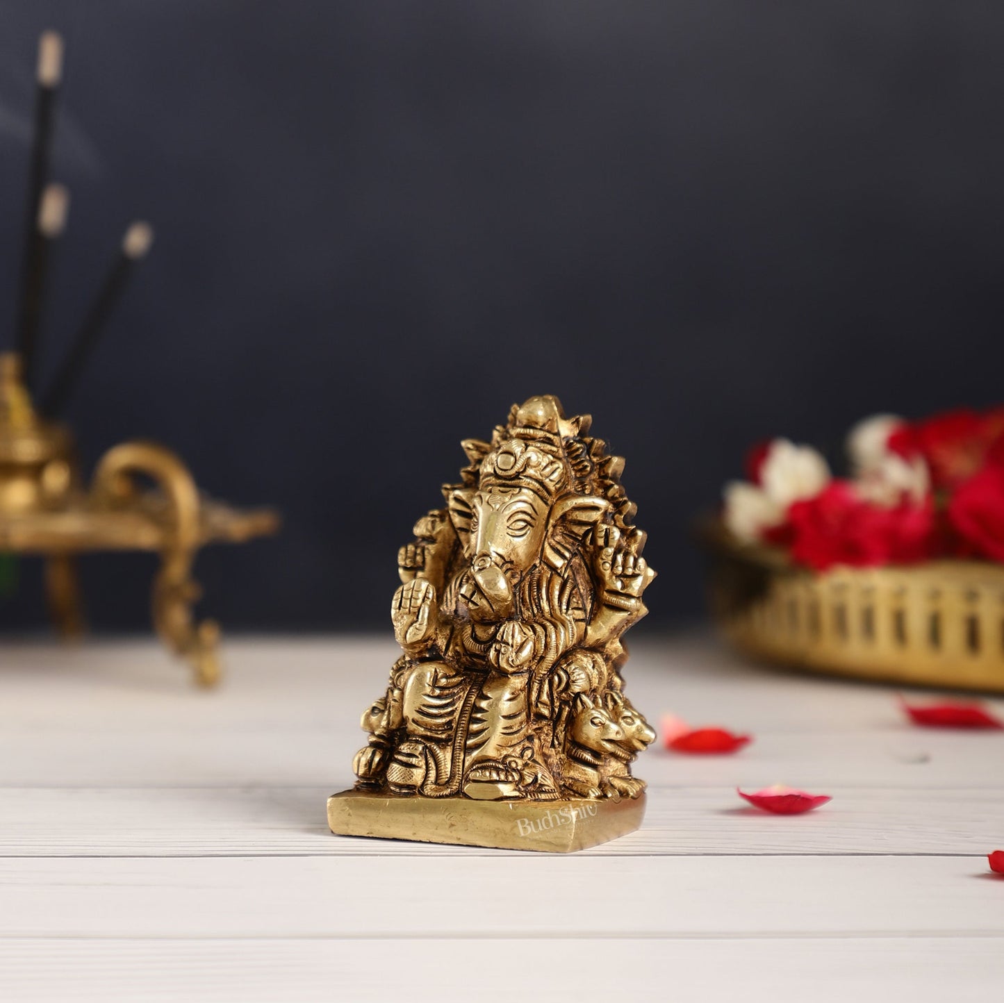 Superfine Brass lal bagh ka raja Ganesha Idol | Height 3.5 inch
