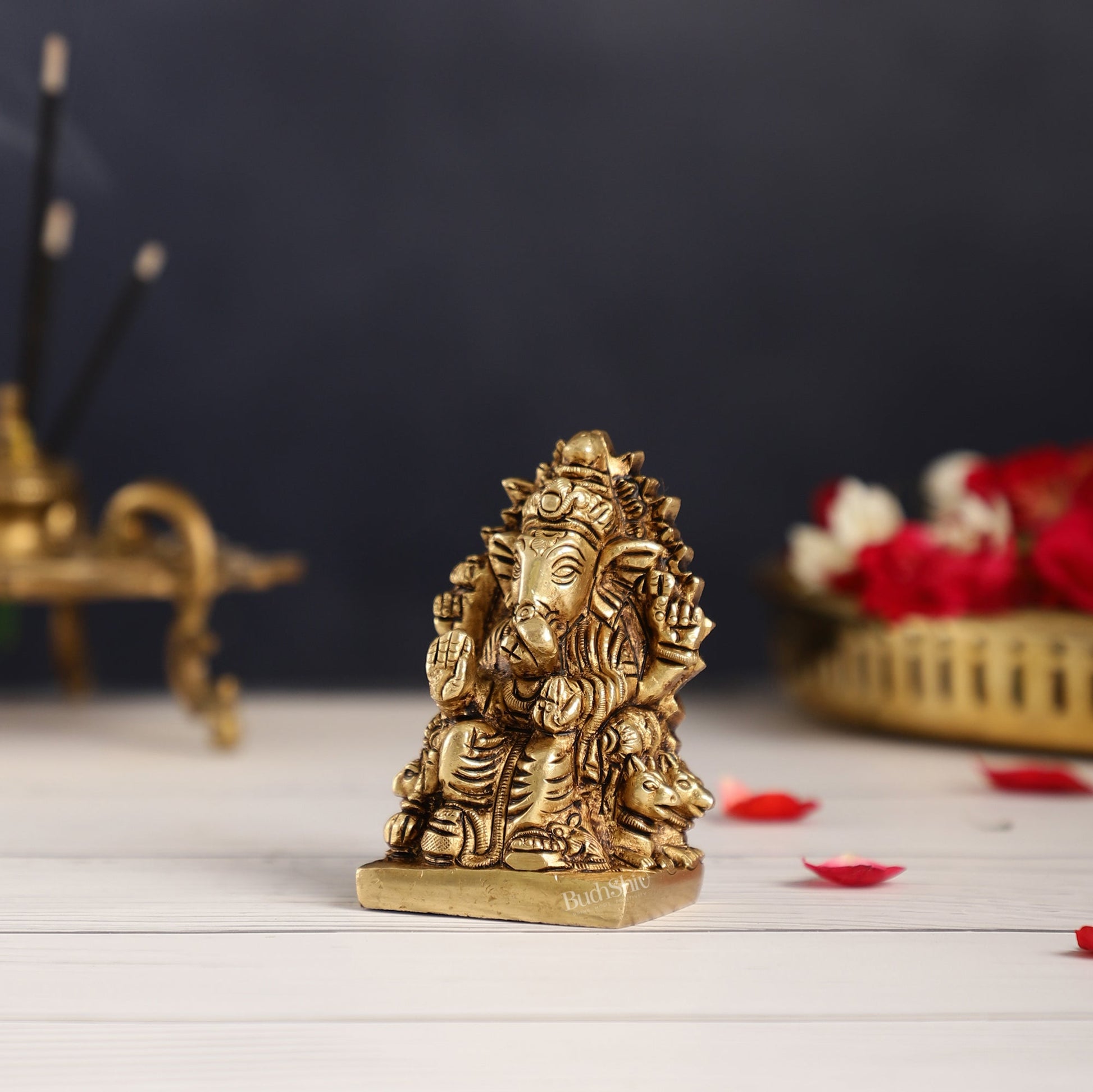Superfine Brass lal bagh ka raja Ganesha Idol | Height 3.5 inch