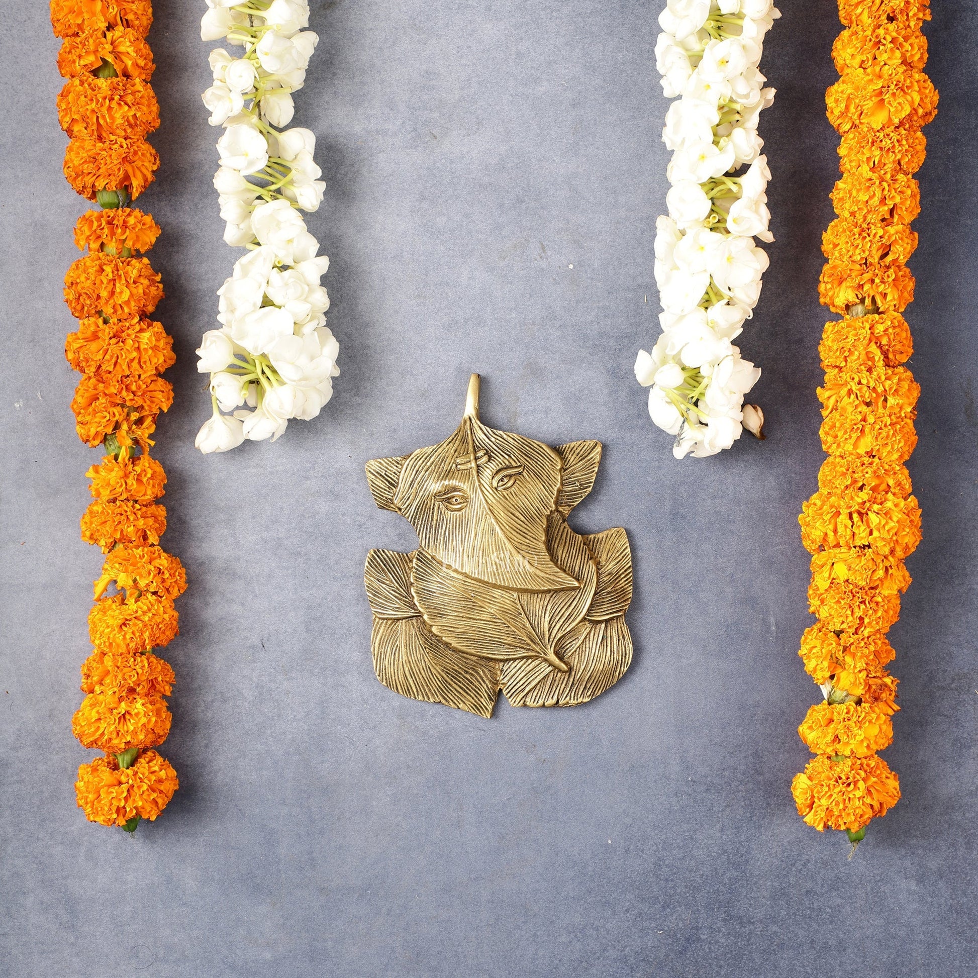 Superfine Brass Leaf Ganapati Wall Hanging - 5.5 inch