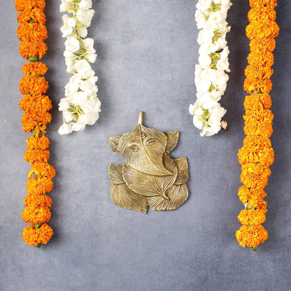 Superfine Brass Leaf Ganapati Wall Hanging - 5.5 inch
