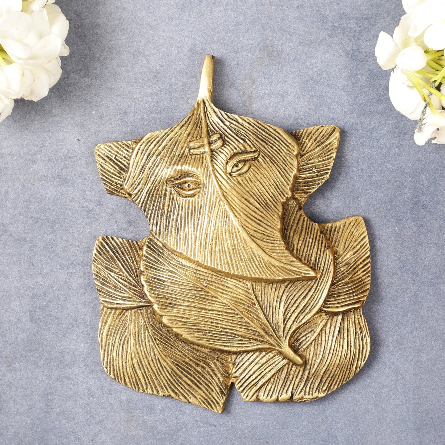 Superfine Brass Leaf Ganapati Wall Hanging - 5.5 inch