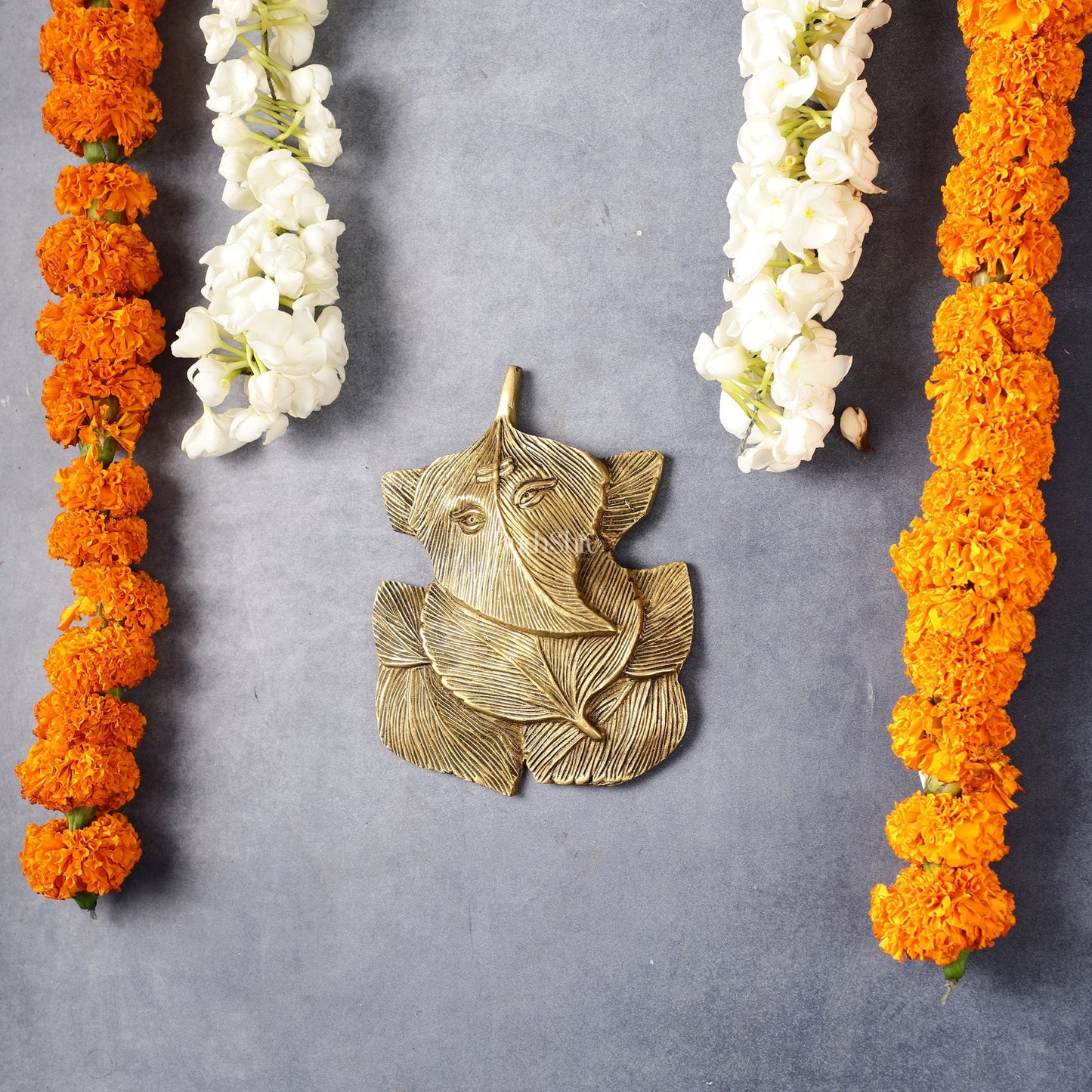 Superfine Brass Leaf Ganapati Wall Hanging - 5.5 inch
