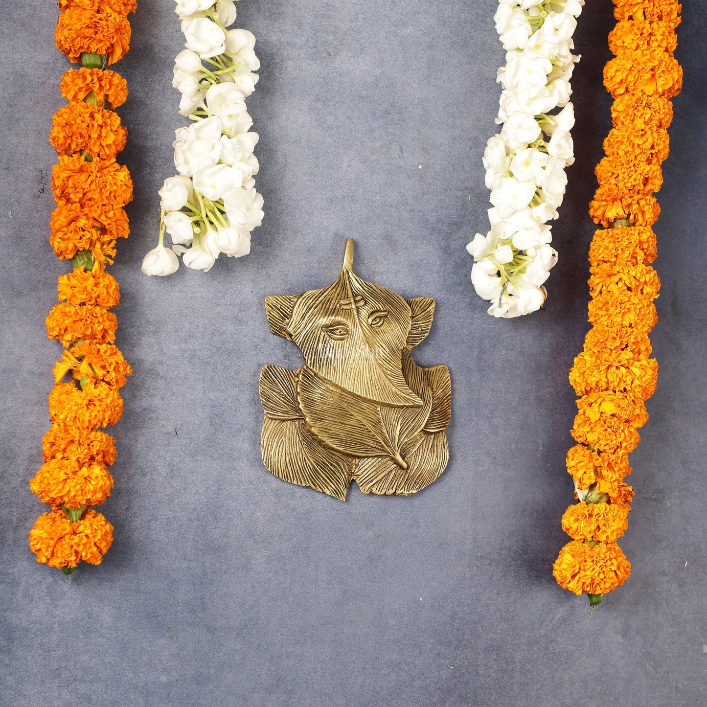 Superfine Brass Leaf Ganapati Wall Hanging - 5.5 inch