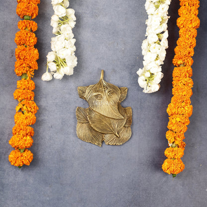 Superfine Brass Leaf Ganapati Wall Hanging - 5.5 inch