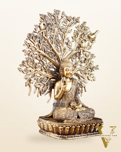 Superfine Brass Lord Buddha with Bodhi Tree Idol 6.5"