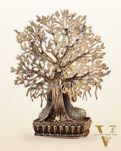 Superfine Brass Lord Buddha with Bodhi Tree Idol 6.5"