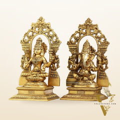 Superfine Brass Lord Ganesha and Goddess Lakshmi Idols with Frame - 12 inch